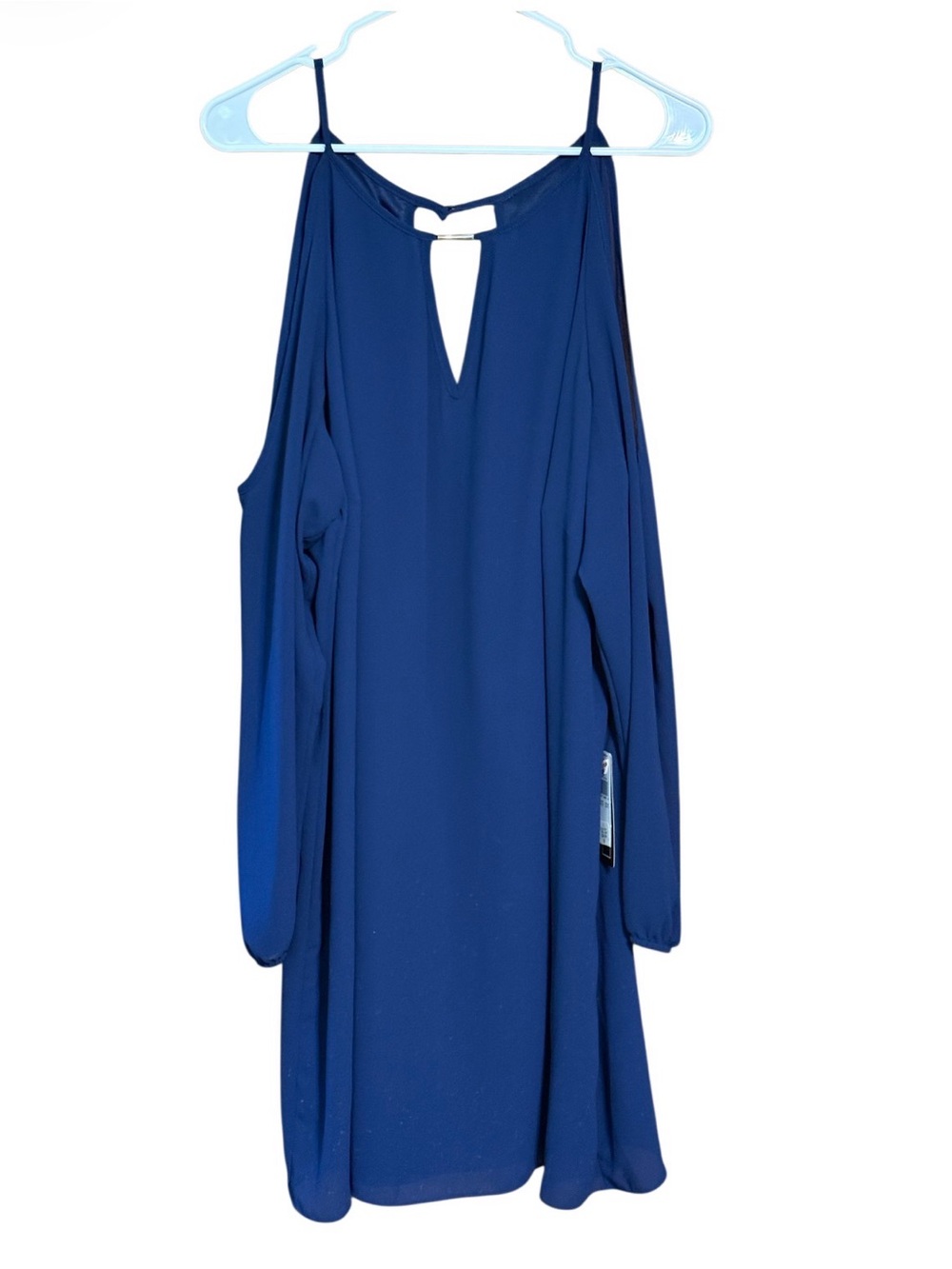 A. Byer Plus Size Cold Shoulder Dress Blue Keyhole Shift Dress 2X - Picture 2 of 3